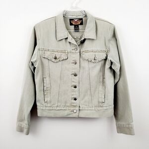 Harley Davidson | Taupe Studded Denim Crop Jacket